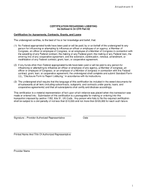 Certification Regarding Lobbying Form Hhs