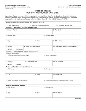 Wisconsin Medicaid Out of State Provider Data Sheet Form