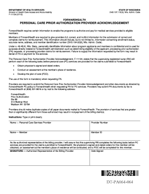 Forward Health Personal Care Addendum  Form