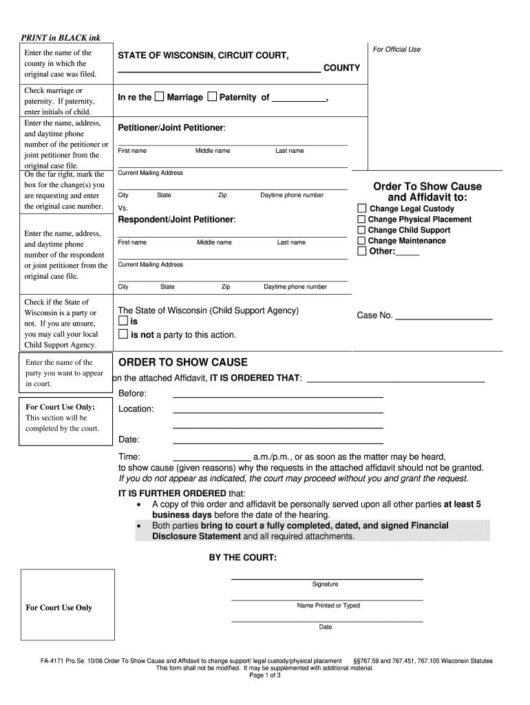 Get and Sign Order to Show Cause Racine County Form 