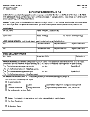 Health History and Emergency Care Plan  Form