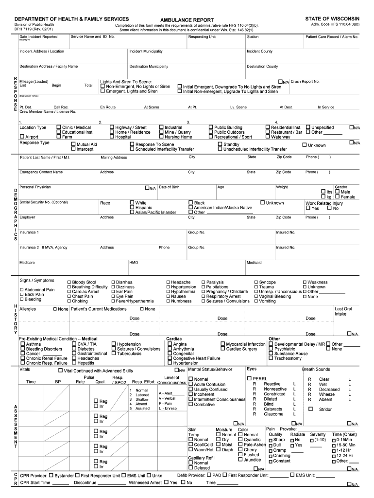  Ambulance Patient Report Form Templates 2001-2024