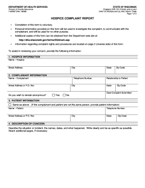 Wisconsin Hospice Complaint Form