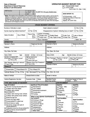 Form 4100 174 Snowmobile or ATV Crash Operator Incident Report Gypsymoth Wisconsin