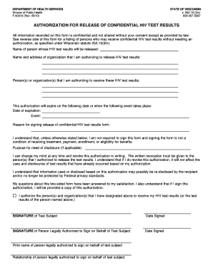  Hiv Results Results Form Fillable 2010