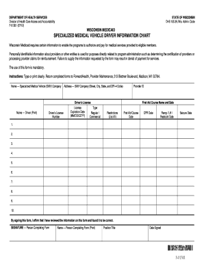 Specialized Medical Vehicle Driver Information Chart F 01301