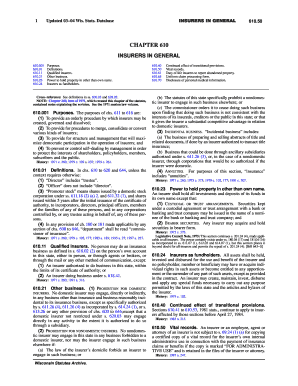 Database UNOFFICIAL TEXT INSURERS in GENERAL 610 Legis Wisconsin  Form