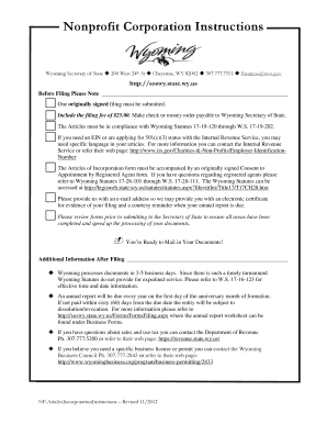  Articles Incorporation Form 2012