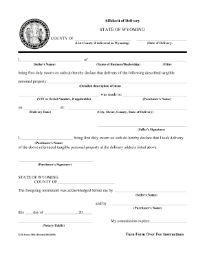 Affidavit of Delivery  Form