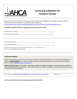 Screening Validation for Livescan Vendor Form