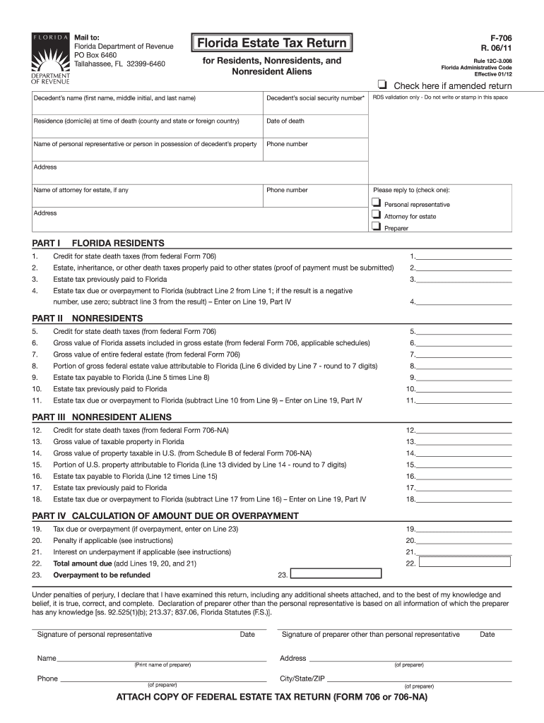  Florida Estate Tax Return F 706 Fillable Online Form 2011