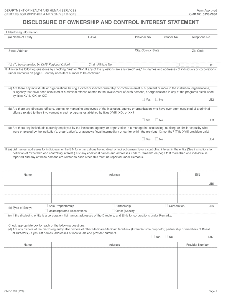  Cms 1513 Form 1986-2024