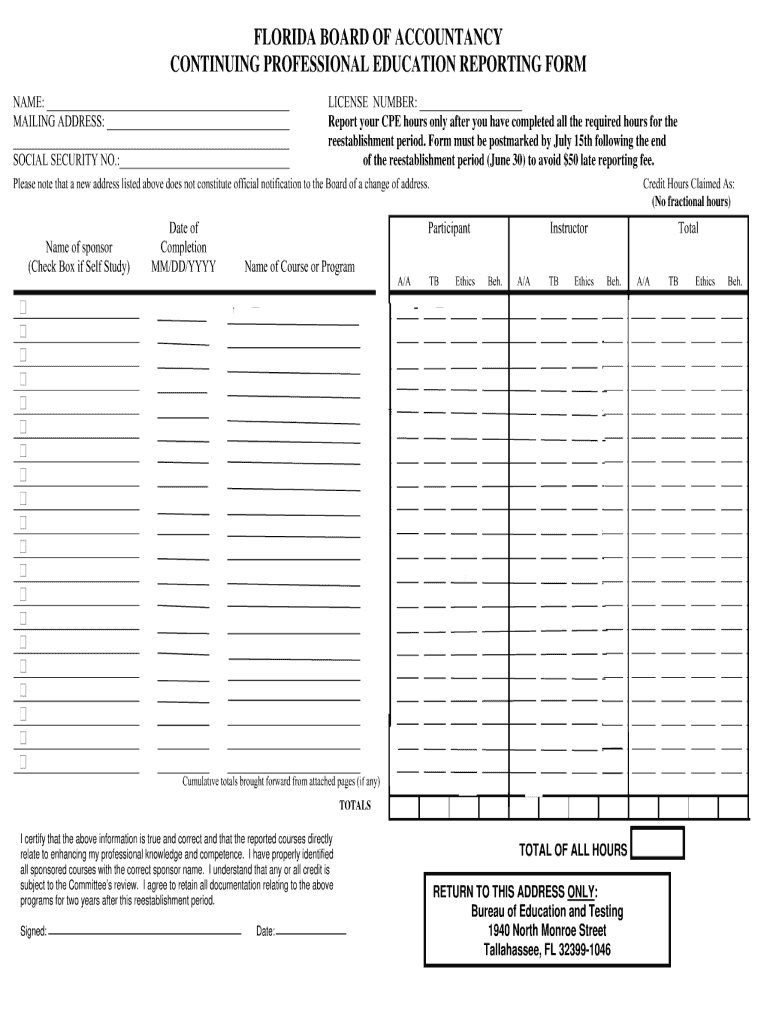Florida Cpe Reporting Form Electroinc