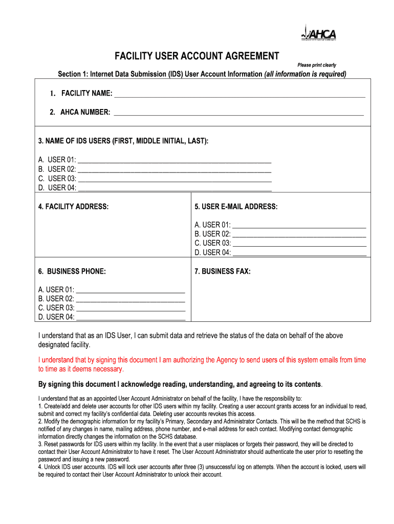 Facility User Account Agreement Form  AHCA