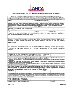  Florida Medicaid Authorization for the Use and Disclosure of Protected Health Information 2012