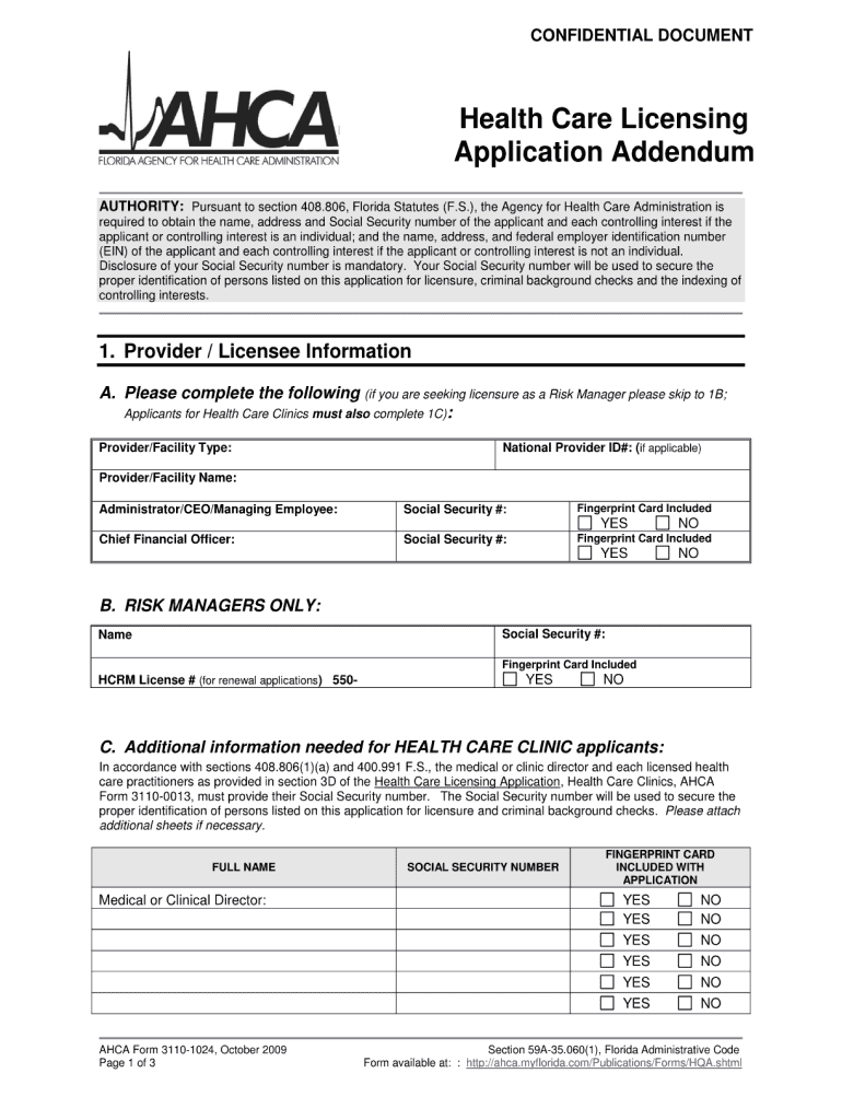  Ahca Health Care Licensing Application Addendum 2009-2024