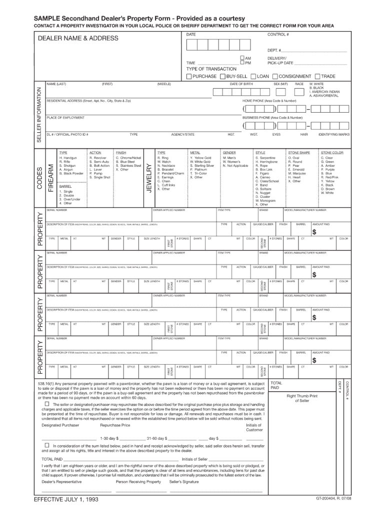  Dealer Property Form 2008-2024