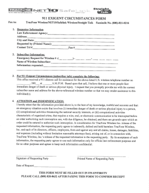 Tracfone Exigent Form Fax Number