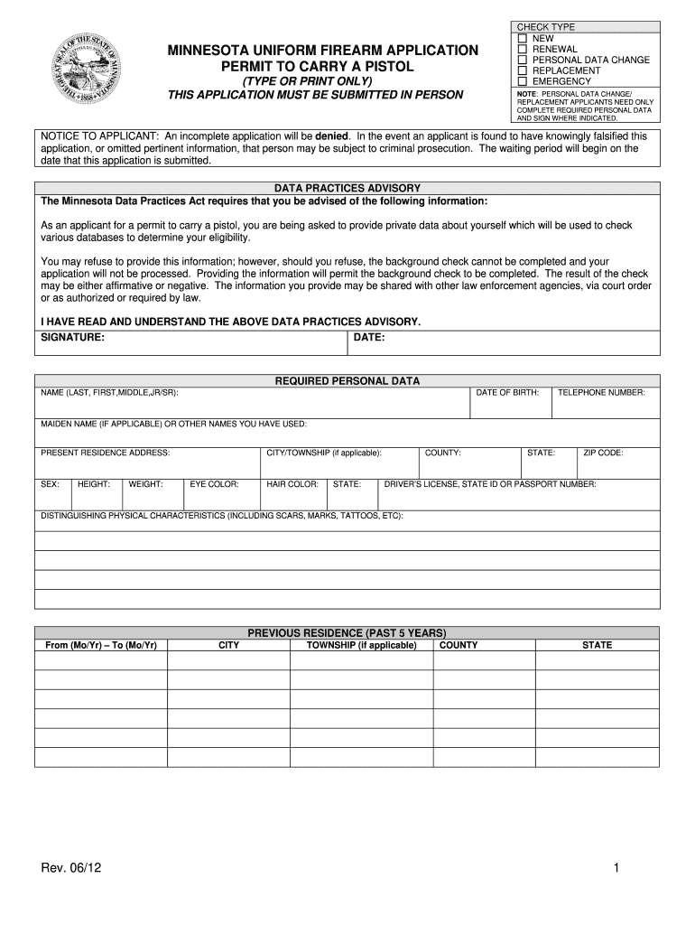 Gun Permit Application  Form