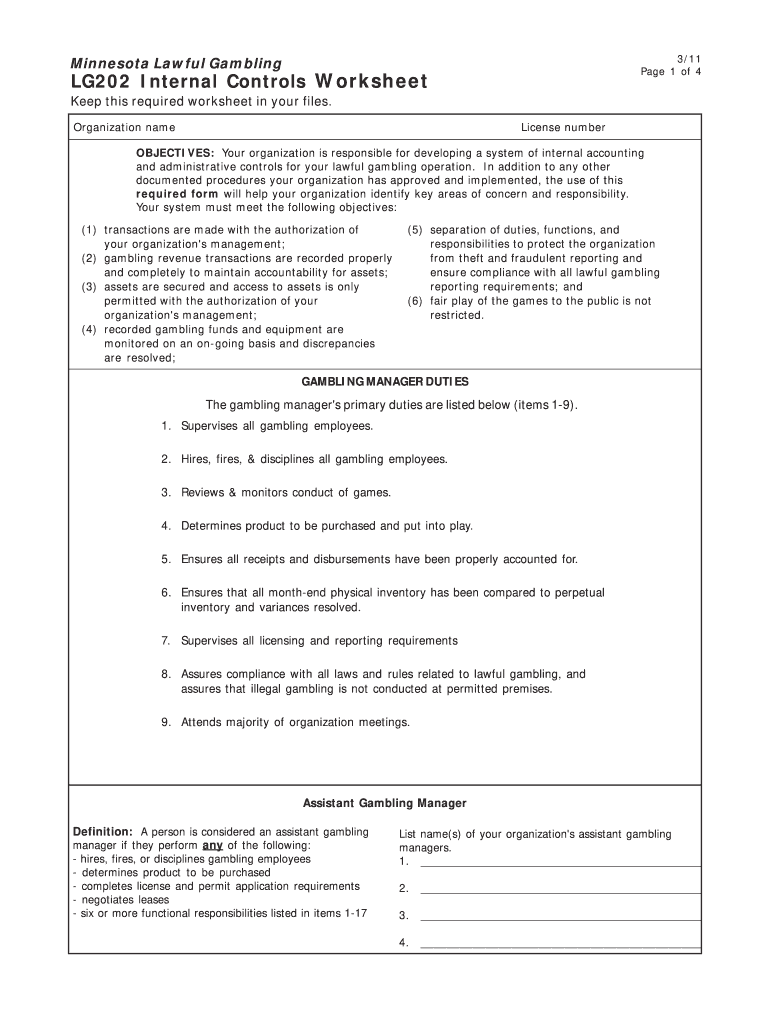  Mn State Gambling Form Lg202 2011