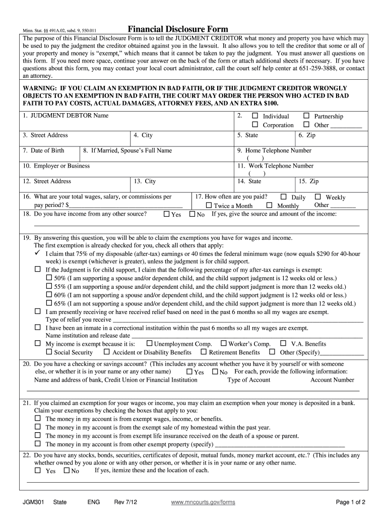 Mn Financial Disclosure Form