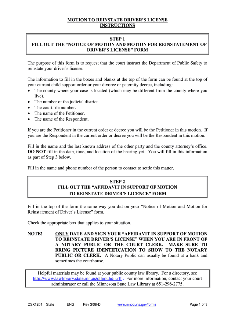  Ex Parte Motion for Custody Mn  Form 2008