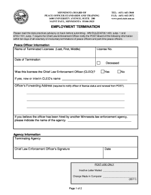 LICENSEE TERMINATION FORM Dps Mn