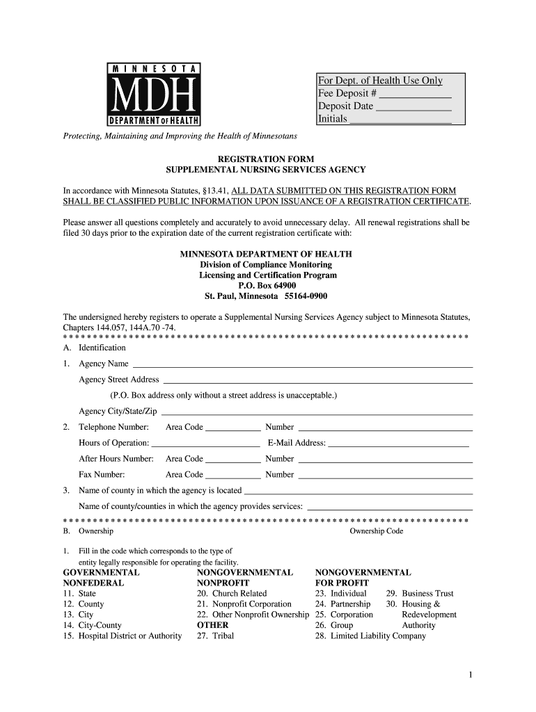 Registration Form  Minnesota Department of Health  Health Mn