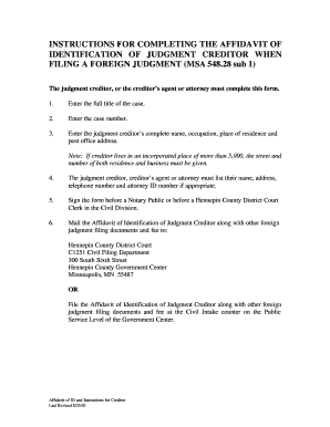 Affidavit of Identification of Judgment Debtor  Form