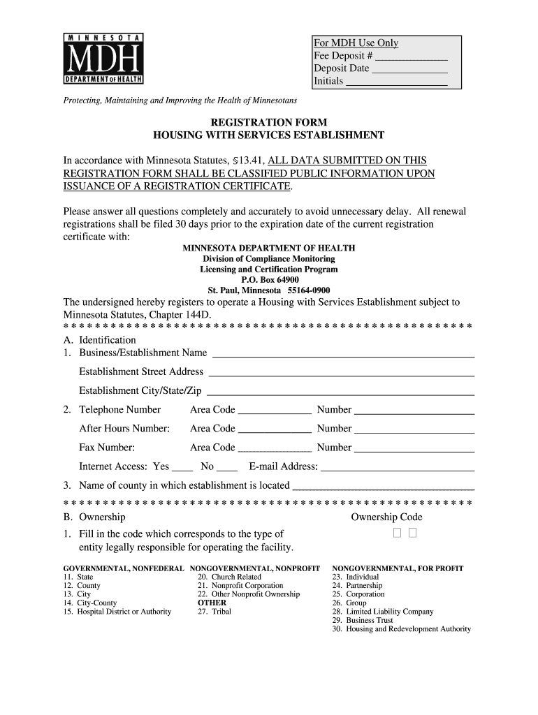 REGISTRATION FORM HOUSING with SERVICES    Health Mn