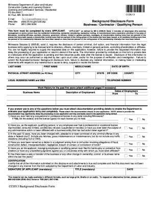  Background Disclosure Form Minnesota 2011