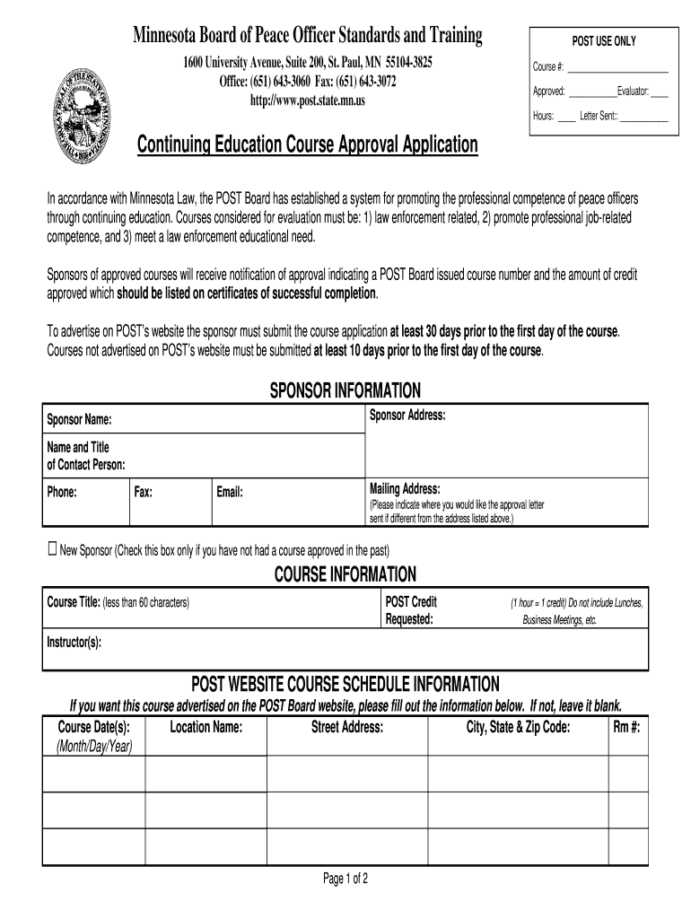 Continuing Education Course Approval Application Dps Mn  Form