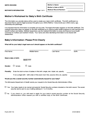 Birth Certificate Worksheet Iowa Form