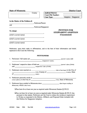  Petition for Stepparent Adoption Minnesota Judicial Branch Courts Mn 2008
