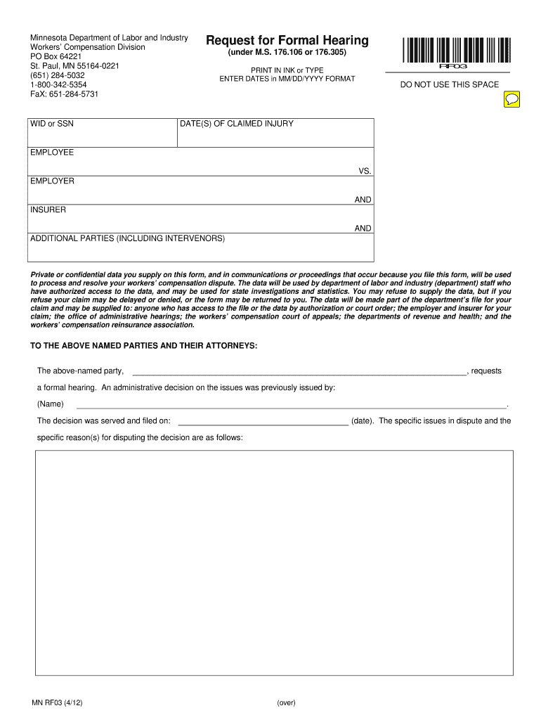 Wcd Request for Formal Hearing