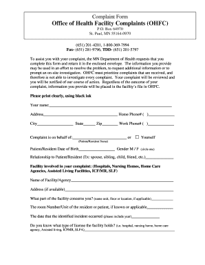 Minnesota Department of Health Investigations  Form