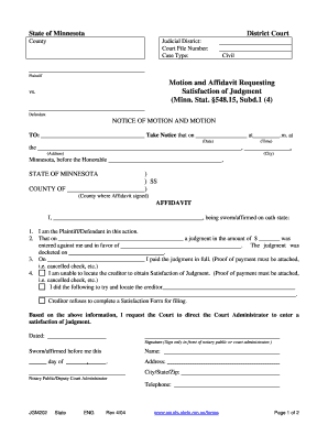 Satisfaction of Judgment Minnesota  Form