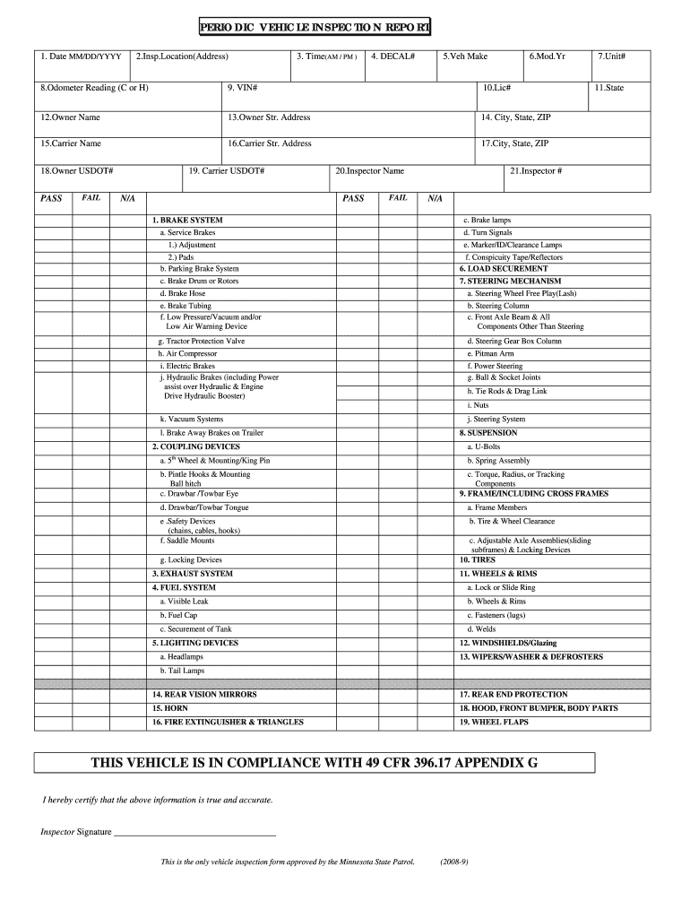  Minnesota Periodic Vehicle Inspection Report 2008