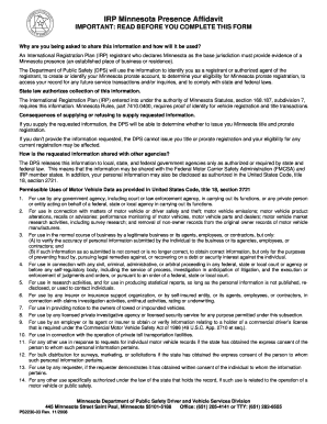 Irp Minnesota Presence Affidavit Ps2230  Form