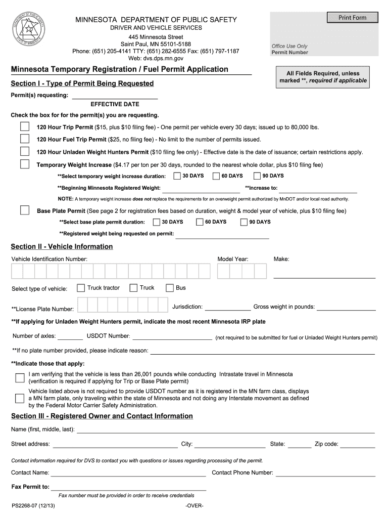 Minnesota Trip Permit  Form