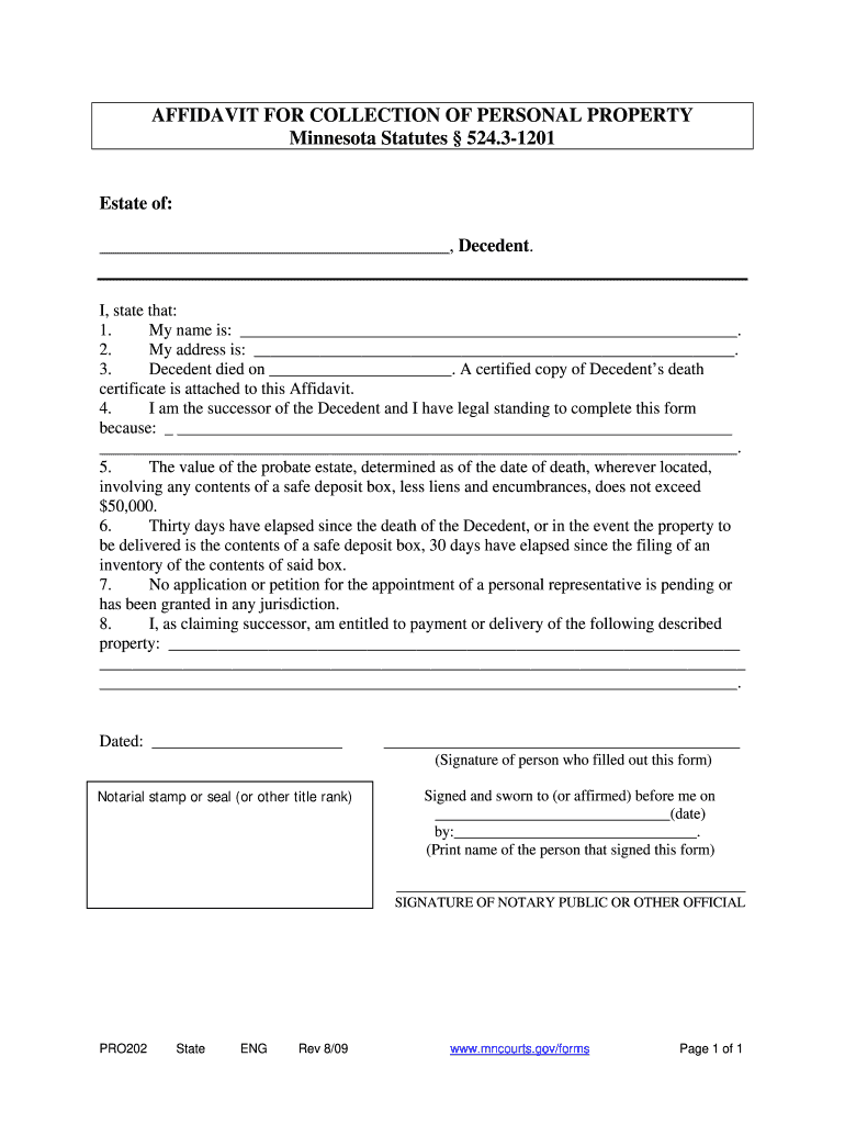 Small Estate Affidavit Mn  Form