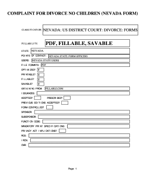 Complaint for Divorce Form Nevada