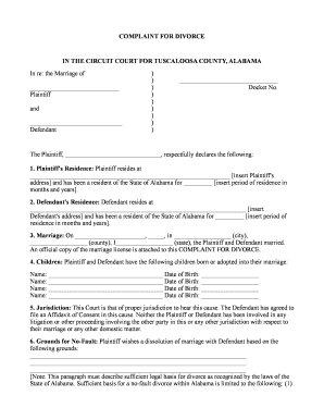 Printable Alabama Divorce Papers PDF  Form