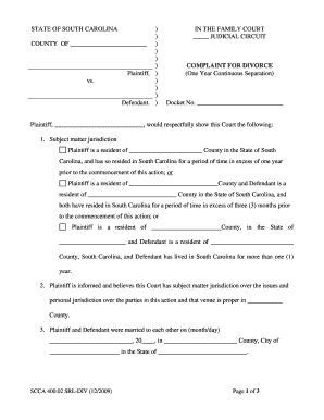  S C Divorce Forms PDF 2011