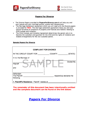 Printable Divorce Papers Kansas  Form