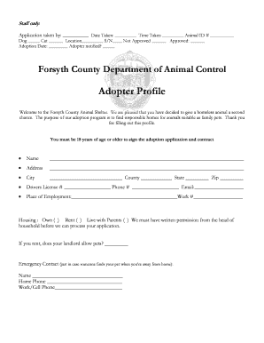 Forsyth County Department of Animal Control Adoption Requirements Forsyth  Form