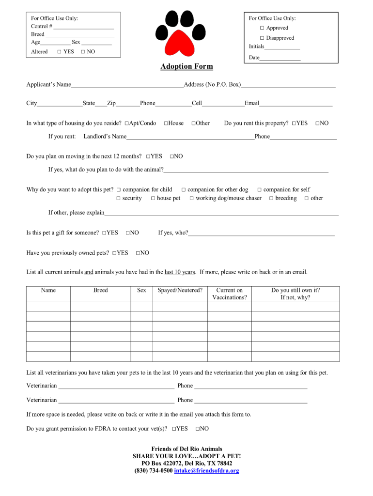 Pet Adoption Application Template  Form