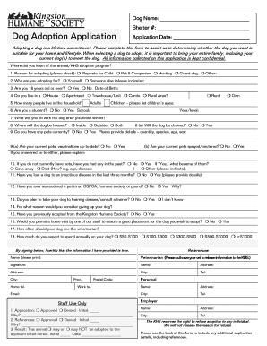 Dog Adoption Application Kingston Humane Society Kingstonhumanesociety  Form