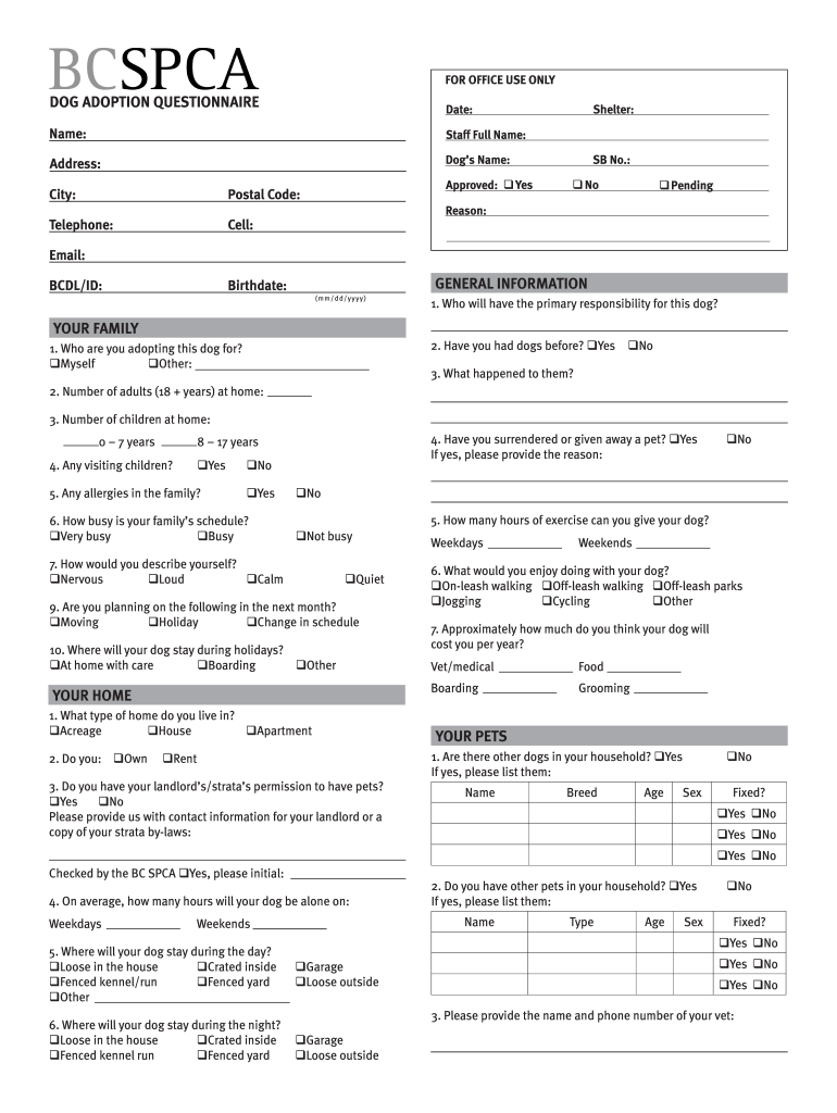 Pet Adoption Form Template PDF