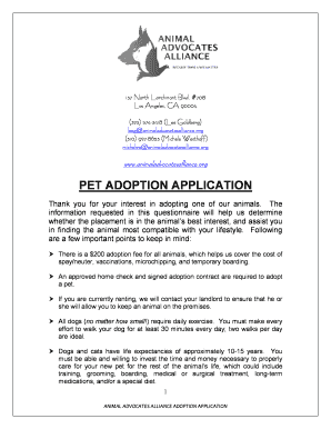 PET ADOPTION APPLICATION Animal Advocates Alliance Animaladvocatesalliance  Form